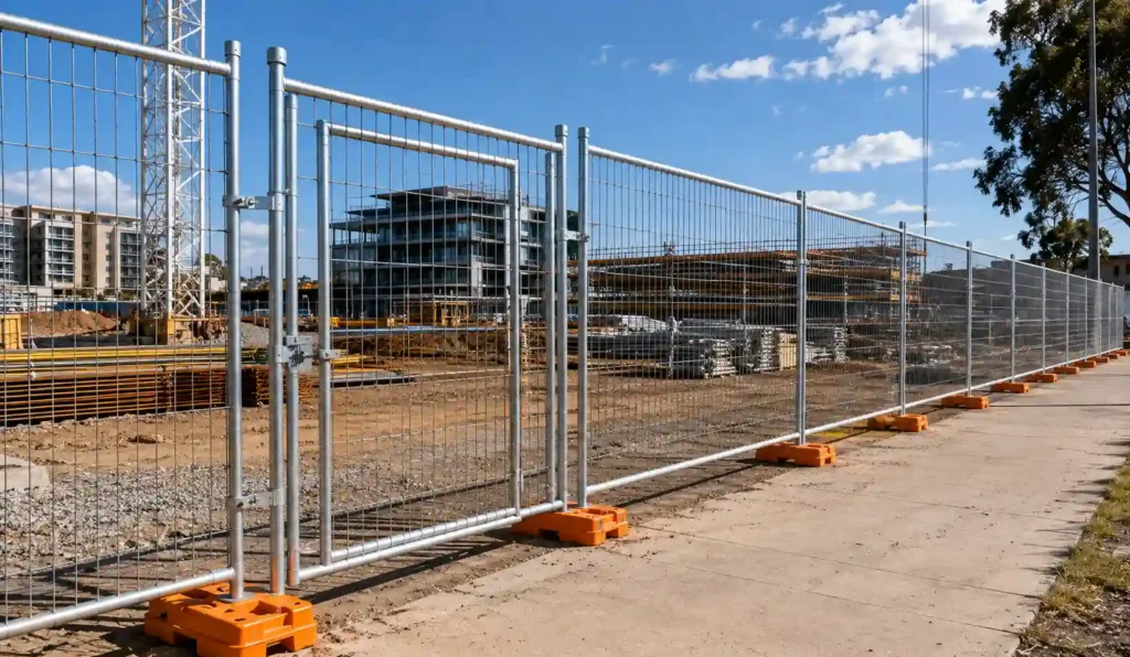 Urban Construction Site with Orange Fencing